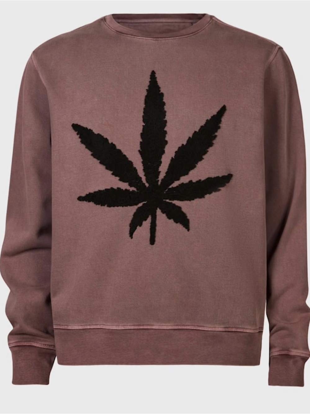John Varvatos Mauve-Brown Crewneck Sweater with Black Leaf Motif